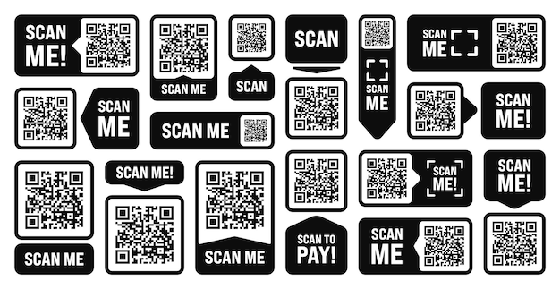 Vektor scan me qr-code-aufkleber online-zahlung sonderangebote verkauf aufkleber einkaufen rabatt-etikett oder