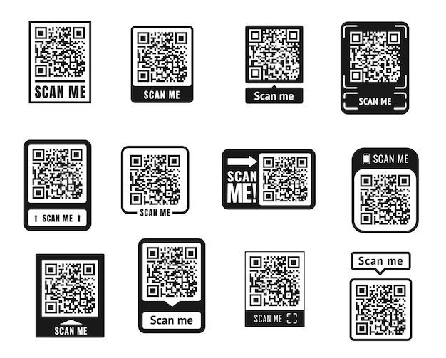 Vektor scannen sie mich qr-code-aufkleber telefon-barcode-symbole