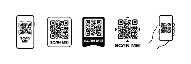 „Scannen Sie mich“-Symbolsatz, Qr-Code-Schaltflächen, Vektorsymbole im linearen Stil