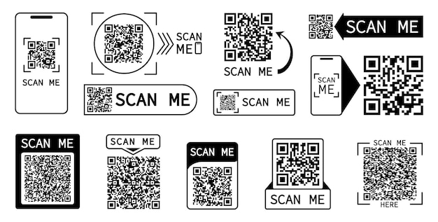 Scannen Sie mir Abzeichen QR-Codes in Rahmen für das Scannen von Smartphones Code für das Web Geldüberweisung Zahlung Rechnungen Online-Banking Barcodes anständiger Vektor-Set