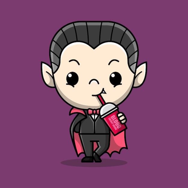 Scary dracula trinkt eine becher blut cartoon illustration