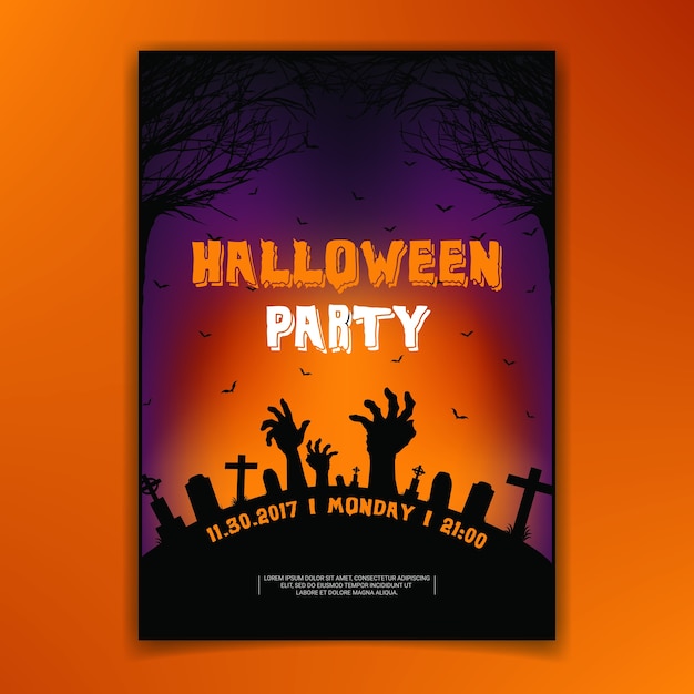 Scary Halloween Party Poster Friedhof Zombie Hände Vektor-Design