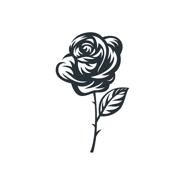 Vektor schablone für das logo mit gravierter silhouette von rosenblumen