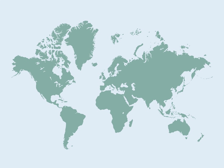 Vektor schablonen-weltkarte ohne grenzen. minimale globale atlas-geographie der landgrenzen der erde. einfache kartographie-vektorillustration-vorlage mit kontinenten afrika, australien, amerika, europa, asien