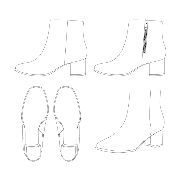 Schablonenfrauenseitenreißverschluss-stiefeletten vector flache design-entwurfskleidung der vektorillustration