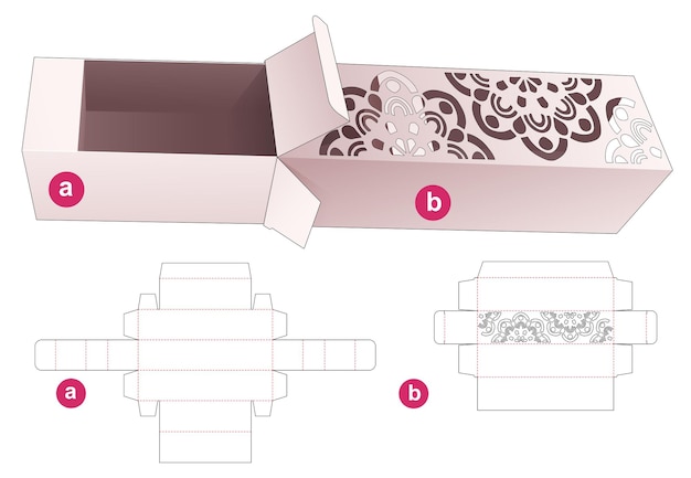 Schablonierte mandalabox und gestanzte schablone des tabletts einlegen