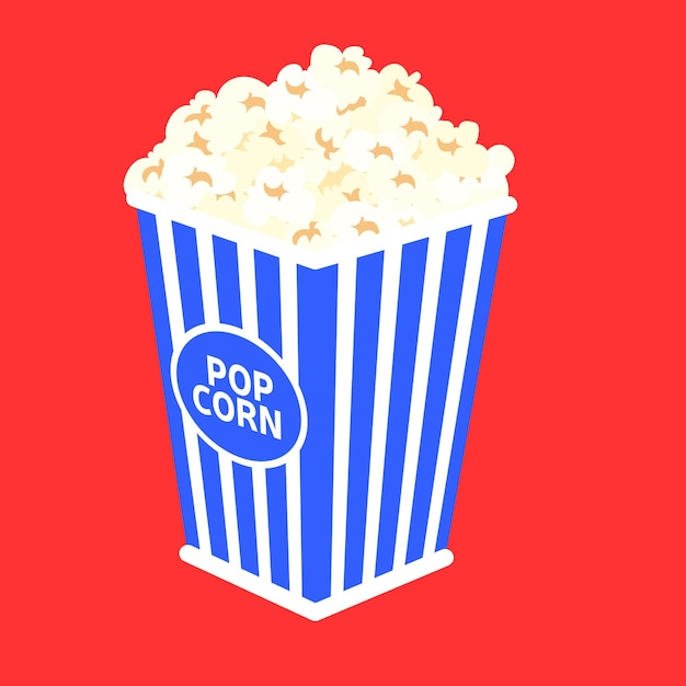 Schachtel popcorn auf hintergrund isoliert. fast food für kino oder film oder film. popcorn-packung. vektor