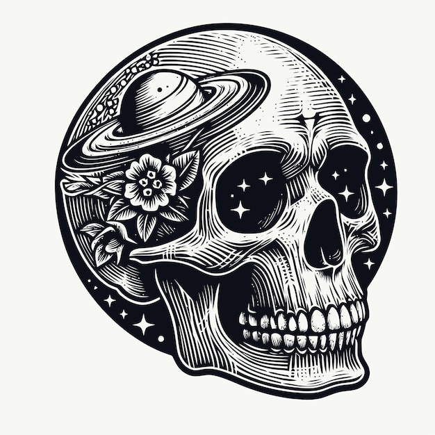 Schädel-Illustration mit Gravierungsstil