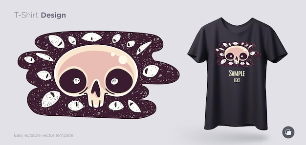 Vektor schädel mit bösen augen t-shirt-design druck für kleidung poster oder souvenirs vektor