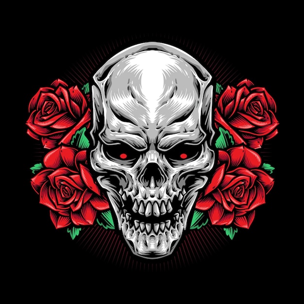 Schädel mit roten Rosen-Vektor