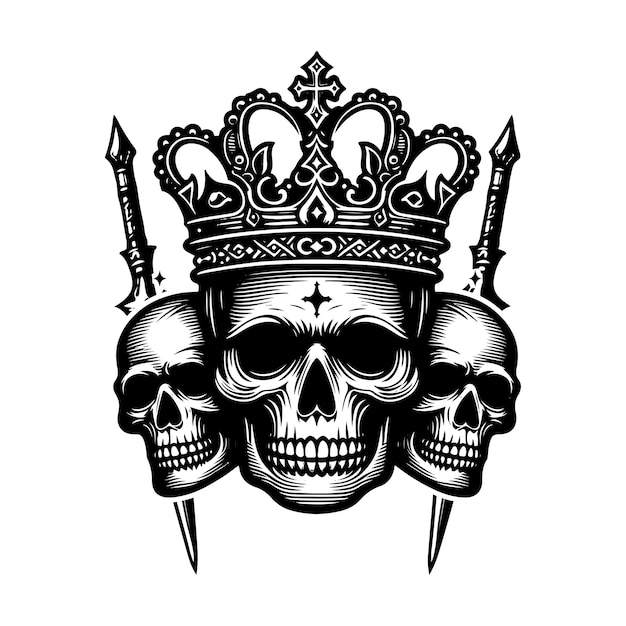 Schädel mit Schwert Vektor Illustration Logo Icon Silhouette Design Schwarz-Weiß