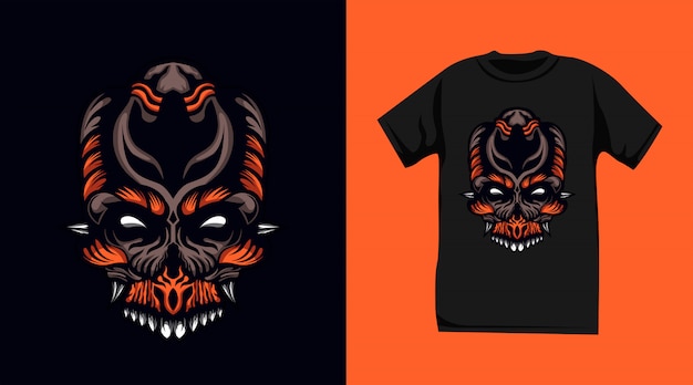 Vektor schädel monster t-shirt design