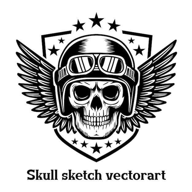 Schädel-Vektor-Kunstillustration mit Flügeln Vektor-Illustration Vintage-Totenkopf von Soldaten-T-Shirt
