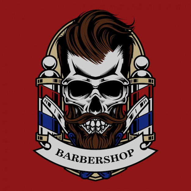 Schädel vintage barbershop illustration und t-shirt design