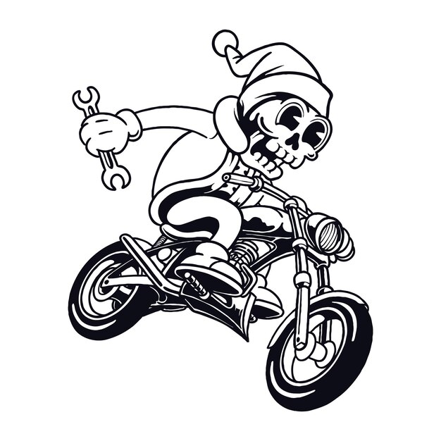 Vektor schädel weihnachten motorrad reiten linie kunst vektor