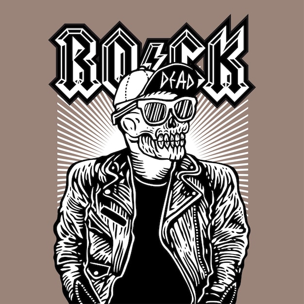 Vektor schädelkopf, rocker, rockstar, lederjacke, vektor, illustration