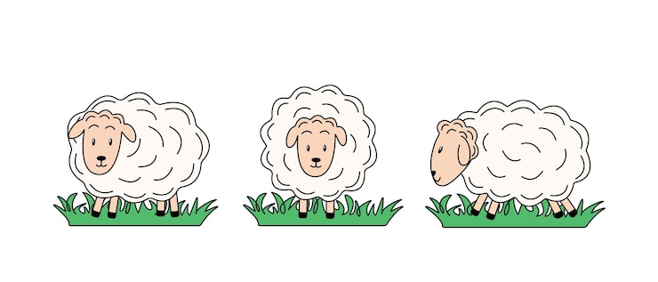 Vektor schafe in verschiedenen posen. vektor-illustration von nutztieren. cartoon-schafe im flachen stil.