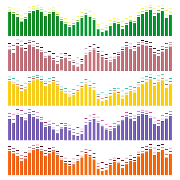 Schallwellen-vektor-set. audio-equalizer. ton- und audiowellen isoliert auf weißem hintergrund.