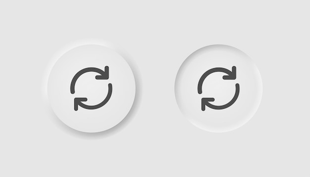 Schaltfläche "Aktualisieren" im Stil des Neumorphismus Symbole für die weiße Benutzeroberfläche des Unternehmens UI UX Symbol neu laden Rotationspfeile erneuern recyce aktualisieren synchronisieren Neumorphe Linienart Vektorillustration