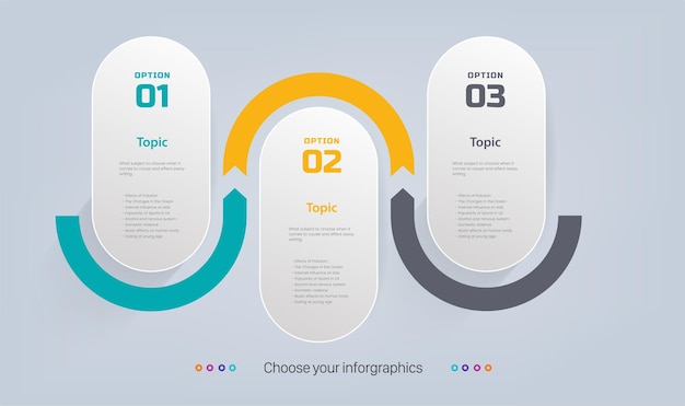 Schaltfläche mit fünf kreisförmigen Infografik-Etiketten mit Schritten Optionen
