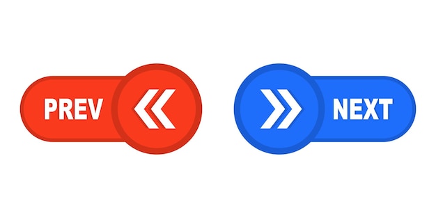 Schaltflächen „Weiter“ und „Zurück“ Web-Schaltflächen mit Pfeilen zurück und weiter Links rechts vorherige nächste Symbole Website oder App ui Seitenwechsler Stock-Vektor-Illustration isoliert auf weißem Hintergrund