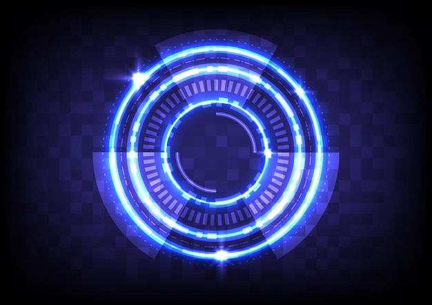 Schaltung auf Pixelbildschirm Abstrakter Hologramm-Hitech-Hintergrund Technologieinnovation der virtuellen Realität Headup-Display-Schnittstelle Futuristischer SciFi-glühender HUD-Kreis Digitales Infografik-Geschäft