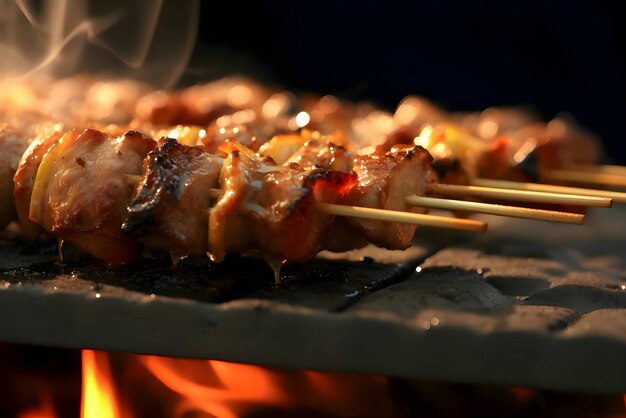 Vektor schaschlik auf dem grill, gegrilltes fleisch mit gemüse, schaschlikspieß auf spießen, hölzernes küchenbrett