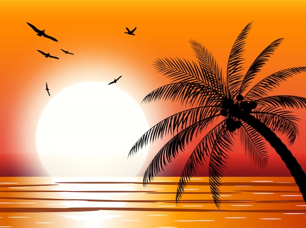 Schattenbild der Palme am Strand.