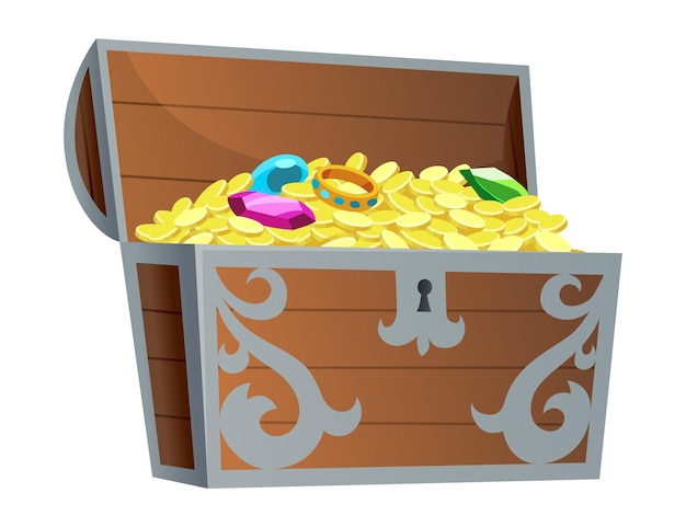 Schatz Goldmünzen Truhe voller glänzendes königliches Gold und Edelsteine Gold Schatz glänzender Ersparnisse golden