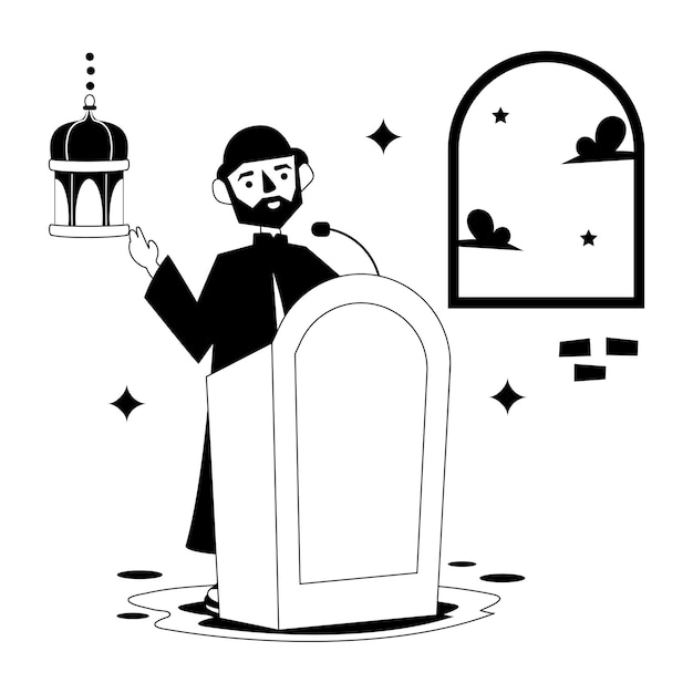 Vektor schauen sie sich die eingängige glyphen-illustration des islamischen predigers an.