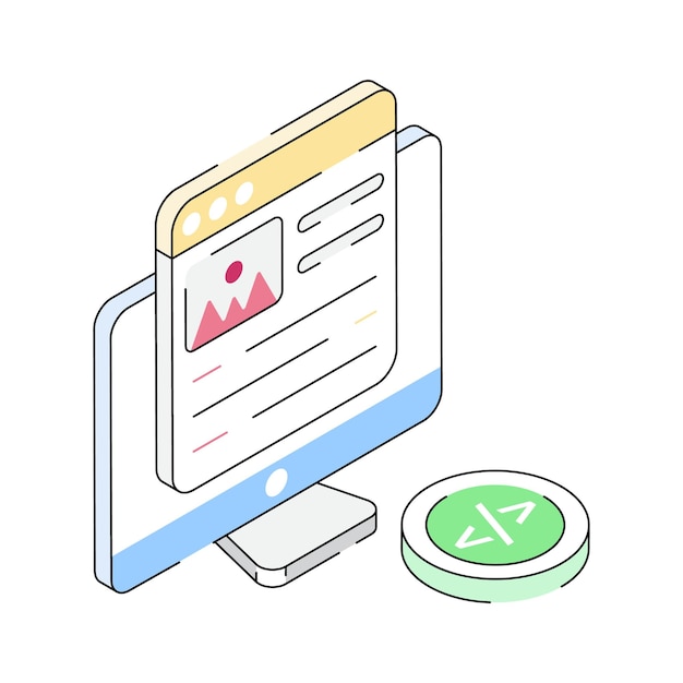 Schauen Sie sich dieses isometrische Umriss-Symbol mit detaillierten Webinhalten an