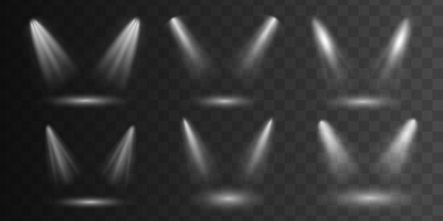 Scheinwerfer Bühnenstrahl Weiß leuchtende Lampe Flutlicht Lichteffekt mit Strahlen Beleuchtete Szene Vektor