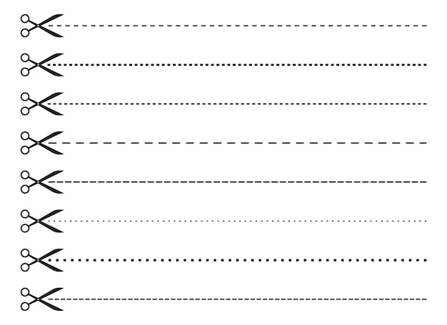 Vektor schere mit geschnittener gepunkteter linie vektorillustrationssammlung