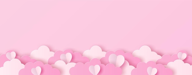 Scherenschnitt von Herzform und Wolken auf rosa Hintergrund Valentines Hintergrund
