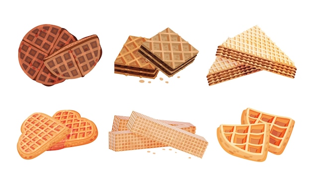 Schichtwaffeln oder Waffeldesserts mit textiertem Oberflächenvektorsatz