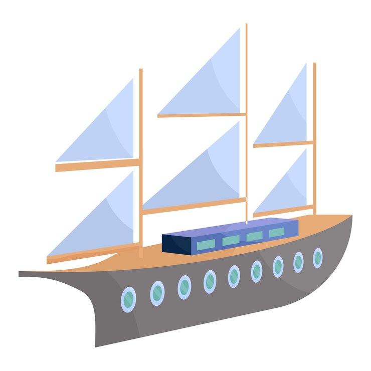 Vektor schiff mit segelsymbol cartoon-illustration des schiffsvektorsymbols für das web