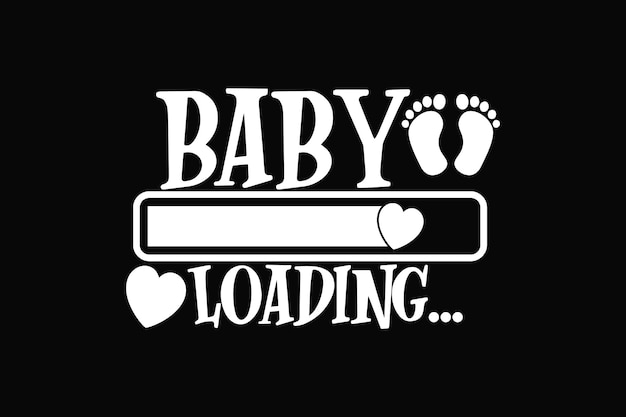 Schild „Baby wird geladen, bitte warten“ mit Baby und Babyschuhen auf schwarzem Hintergrund.