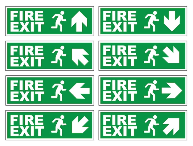 Schild für Feuerausgänge Notausgänge Grüne Schilder Vektorillustration