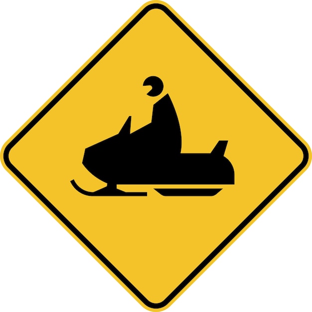 Schild für Schneemobilüberquerungen auf weißem Hintergrund