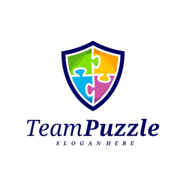 Schild-puzzle-logo-design-vektorvorlage. vektoretikett der puzzle-illustration. kreatives icon-design-konzept