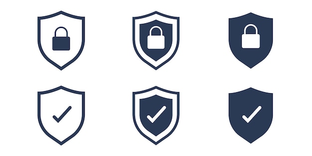 Schild-set-symbol mit vorhängeschloss und häkchen schutz-sicherheits-passwort-sicherheitskonzept