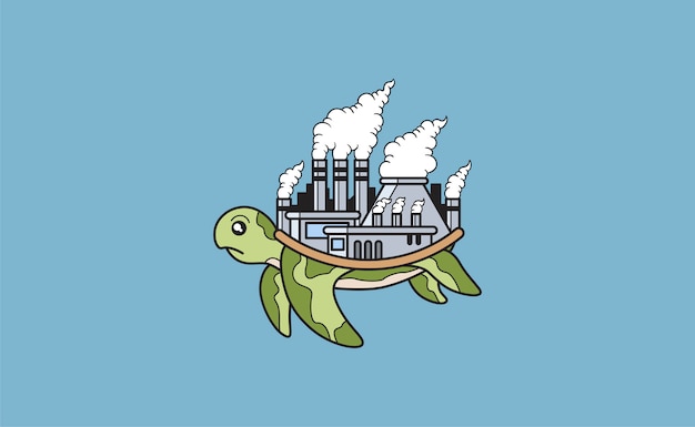 Schildkröte mit einer verunreinigten fabrik auf seiner hinteren illustration