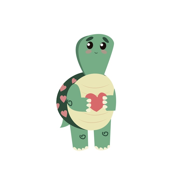 Schildkröte Zeichentrickfiguren Schildkröte mit Herz-Vektor-Illustration