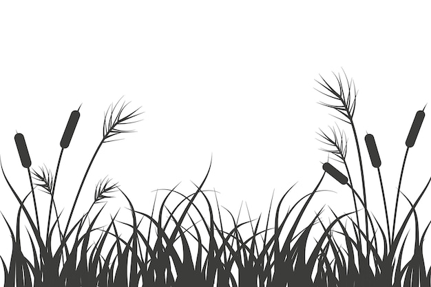 Schilf und Grassilhouette Flusslandschaft mit Pflanzen auf weißem Hintergrund Flache Vektorillustrati