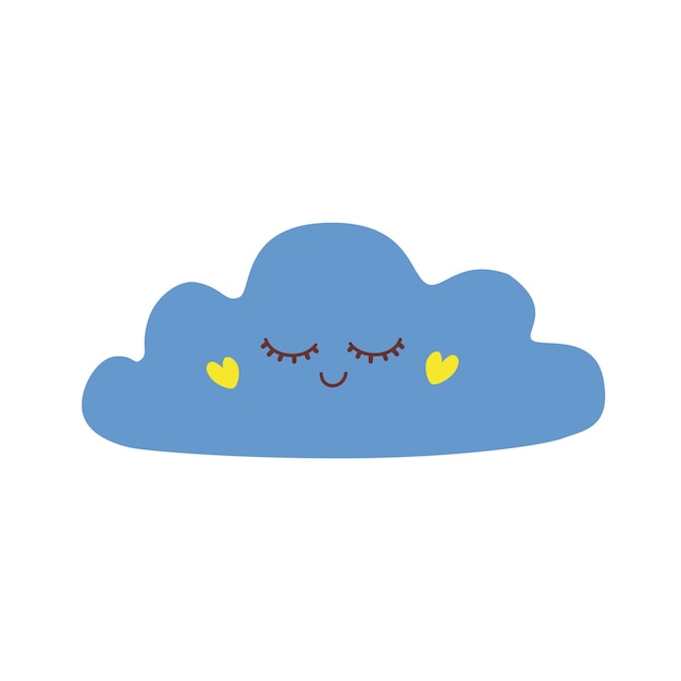 Schläfrige blaue wolke für die dekoration des babyzimmers. blaue farbvektorillustration im kindlichen stil