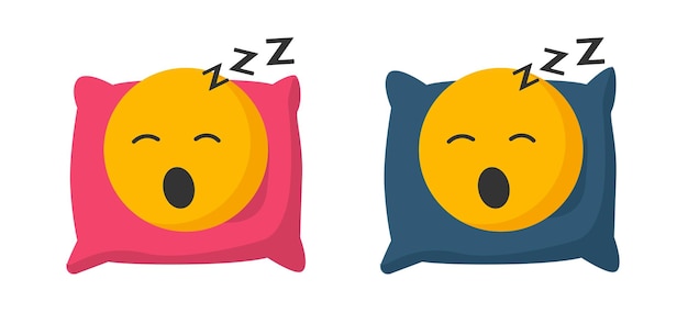 Vektor schlaf-bett-person-symbol flache cartoon-illustration-set gelb rot blau schlafender lächler charakter