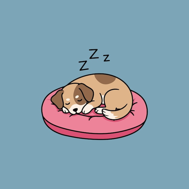 Schlafender Beagle-Hündchen auf rosa Kissen Süße Cartoon-Illustration