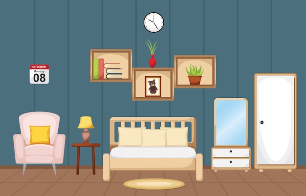 Schlafzimmer-Innenschlafzimmer-flache Design-Illustration