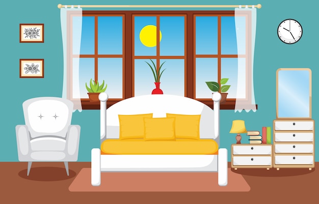 Schlafzimmer-innenschlafzimmer-flache design-illustration