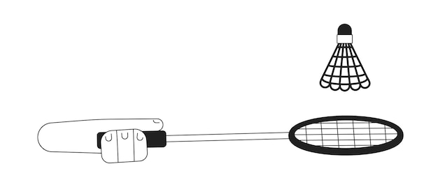 Vektor schlagen des federballs mit badmintonschläger, monochromatischer flacher vektor aus erster hand